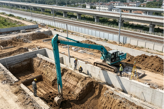 挖掘机加长臂高铁基建开挖沟槽.png