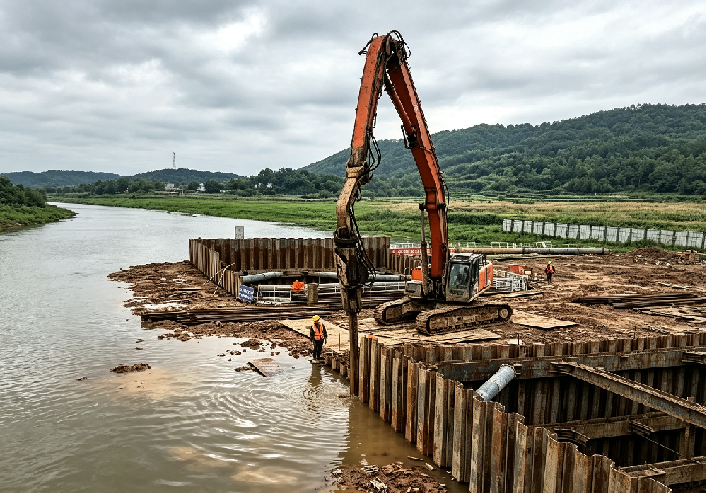 生态滨水建设提速！挖掘机打桩臂助力城市公园与河道提质